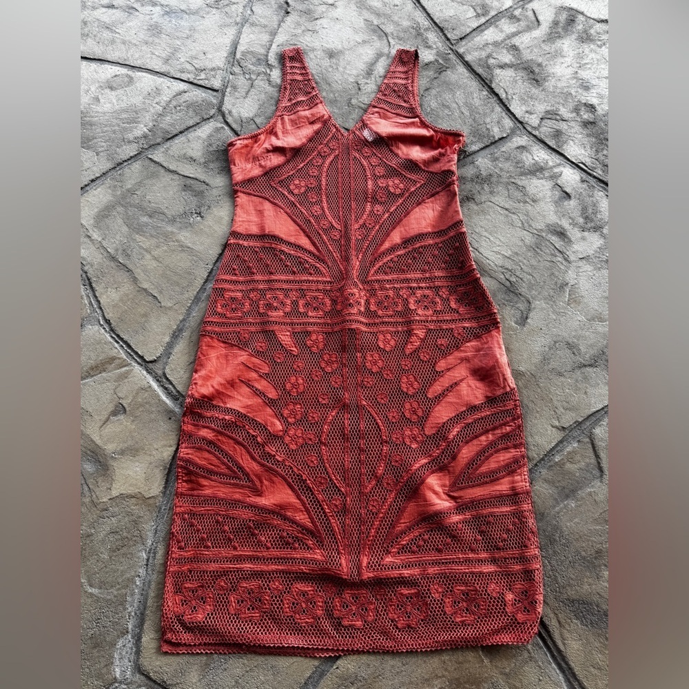 Cleobella Shelby Crochet Midi Dress XL Coral Orange Sheer Boho No Lining - Picture 12 of 16